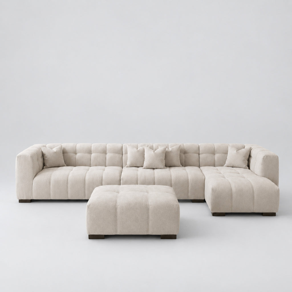 Novara Channel-Tufted Cinema Corner Sofa - Zara Cream - 420cm clean studio