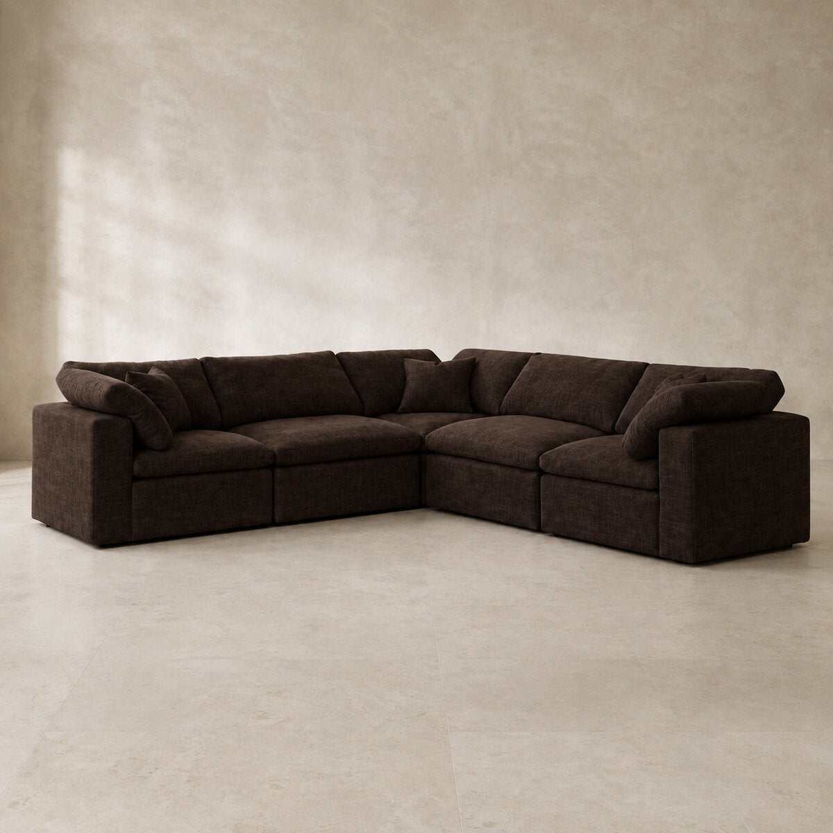 Nuvola 5-Seater Modular Feather-Filled Corner Sofa in Double Espresso — CK Living