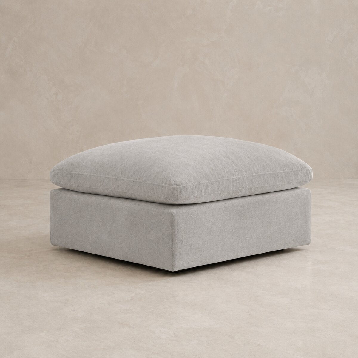 Nuvola Feather-Filled Matching Footstool in Plush Velvet Silver — CK Living