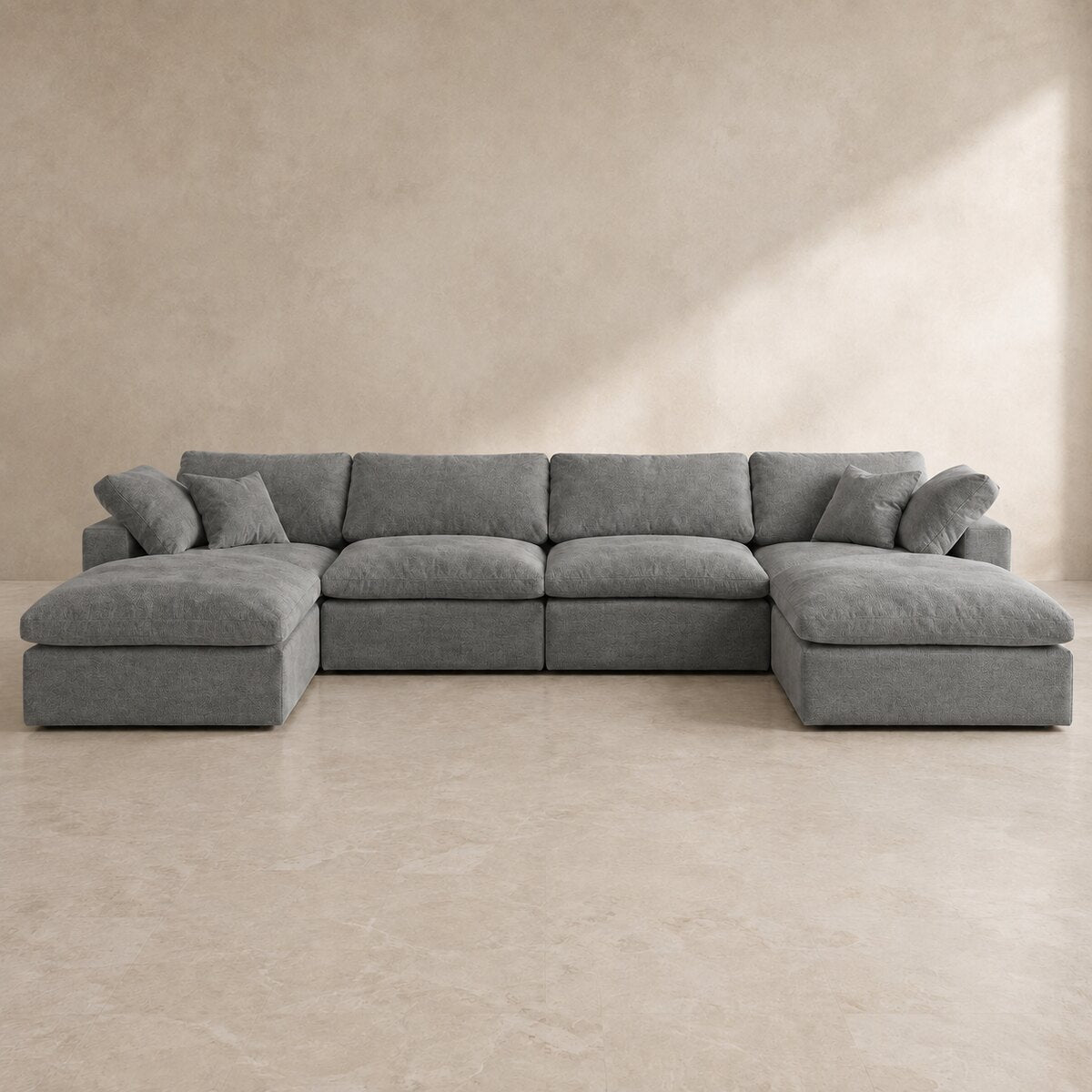 Nuvola Feather-Filled U-Shape Sectional Sofa in Luxe Steel Grey — CK Living