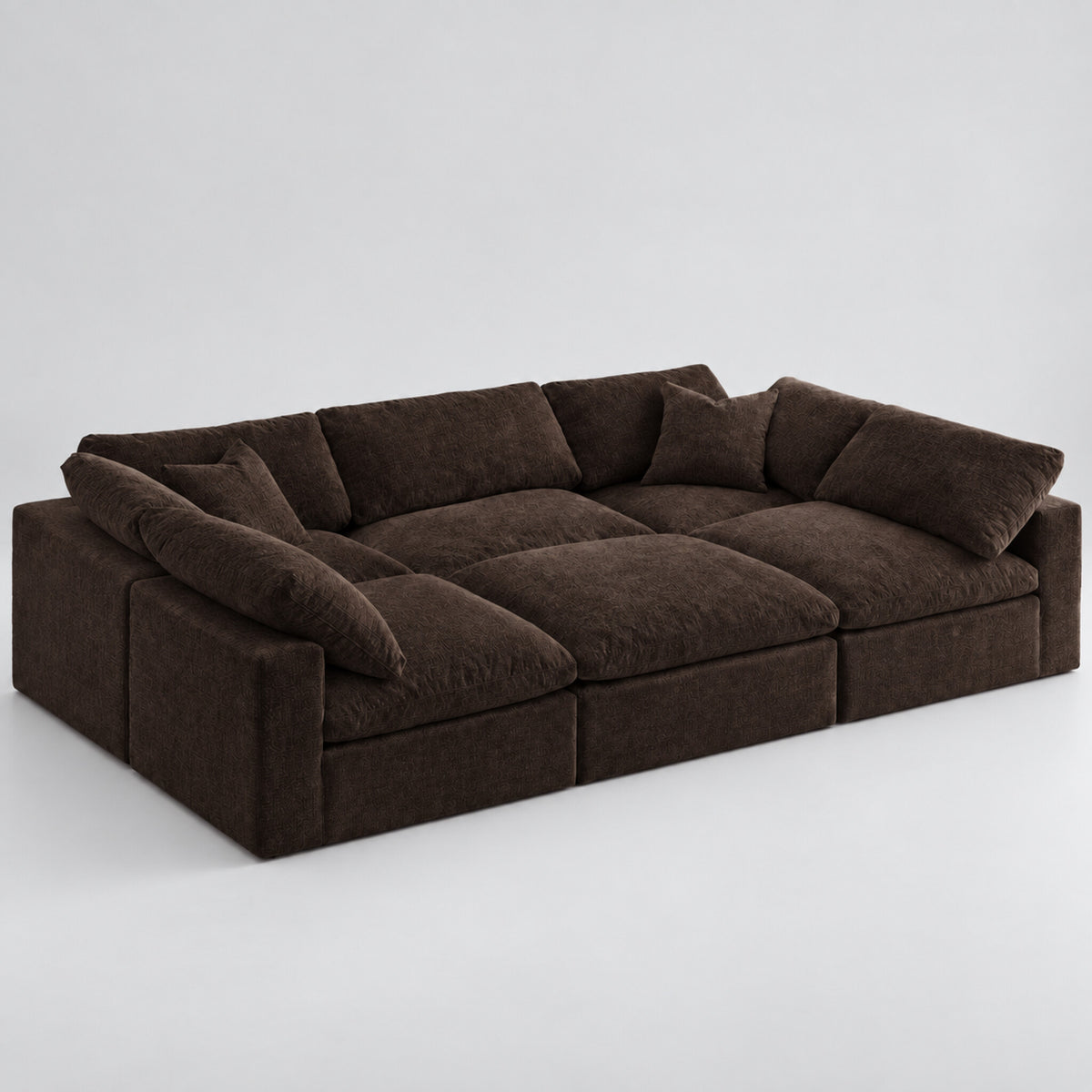 Nuvola Pit-Sectional Feather Cinema Sofa double espresso exact configuration on cold light grey studio background — CK Living