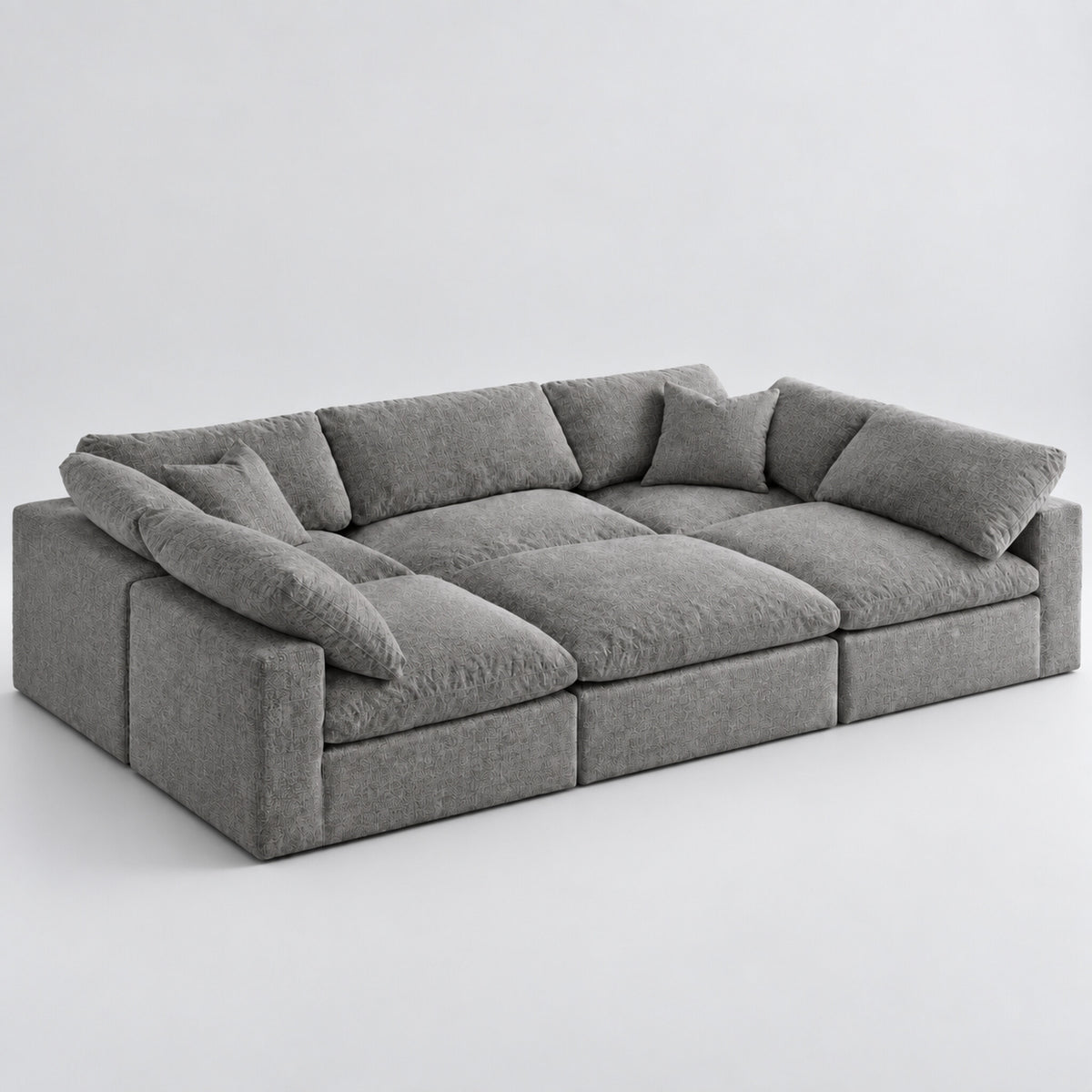 Nuvola Pit-Sectional Feather Cinema Sofa luxe steel exact configuration on cold light grey studio background — CK Living