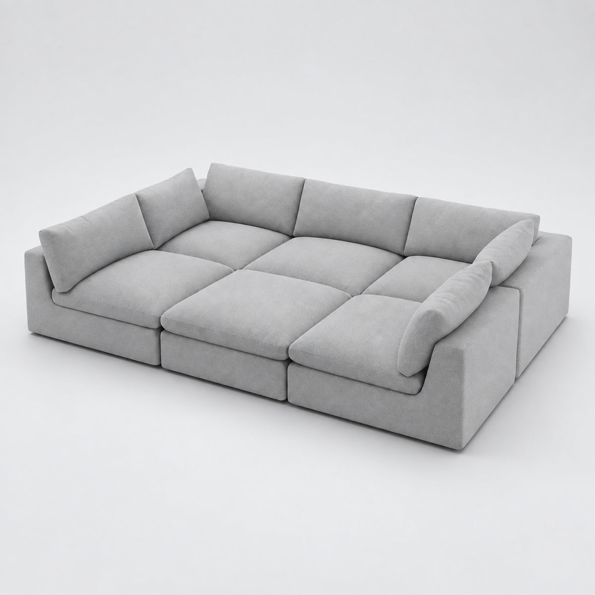 Nuvola Pit-Sectional Feather Cinema Sofa silver exact configuration on cold light grey studio background — CK Living