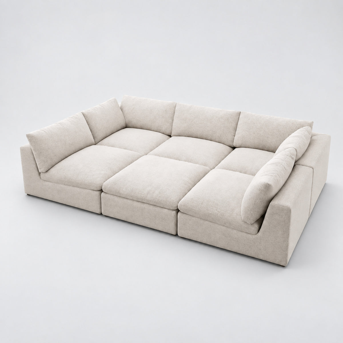 Nuvola Pit-Sectional Feather Cinema Sofa vanilla cream exact configuration on cold light grey studio background — CK Living