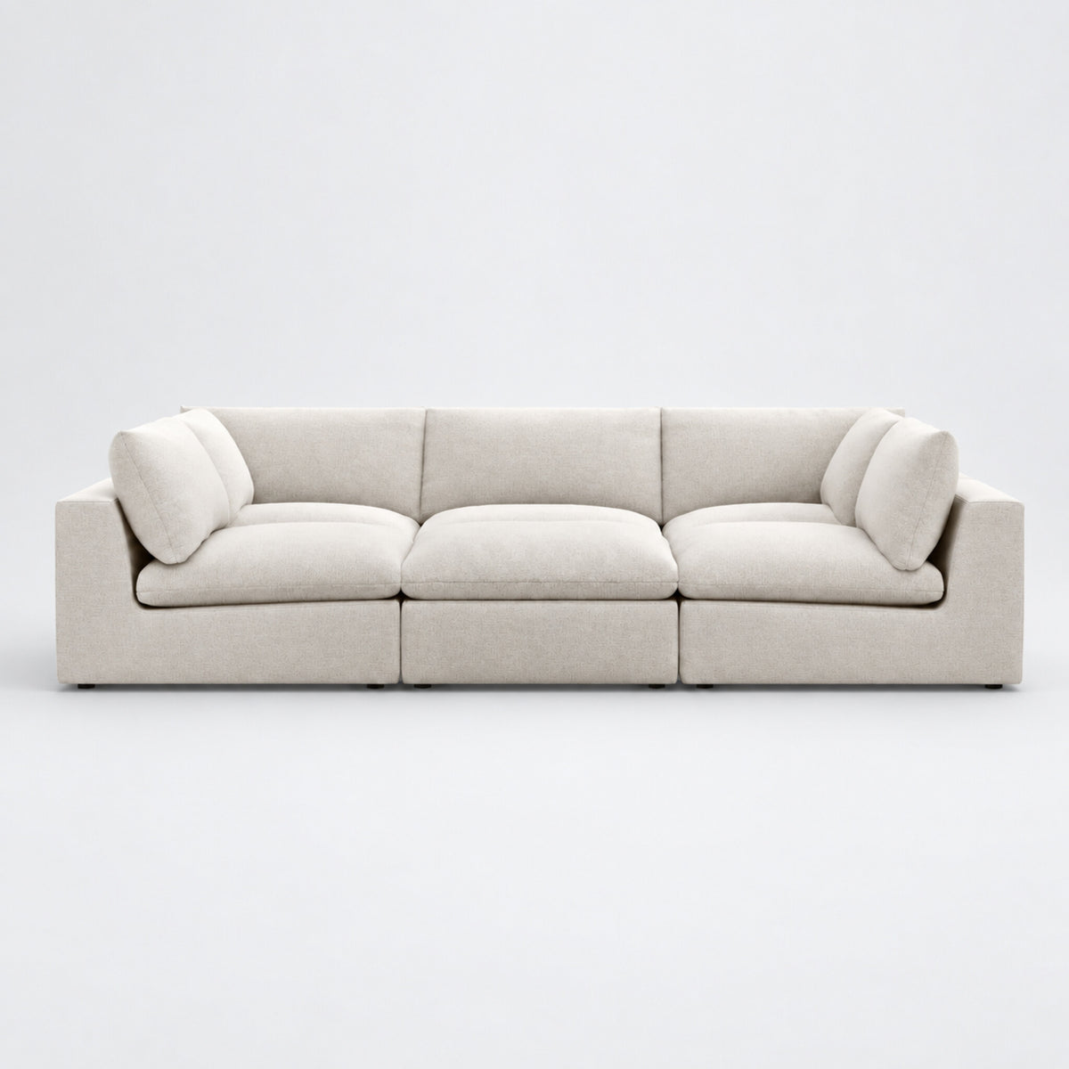 Nuvola Pit-Sectional Feather Cinema Sofa vanilla front exact configuration on cold light grey studio background — CK Living