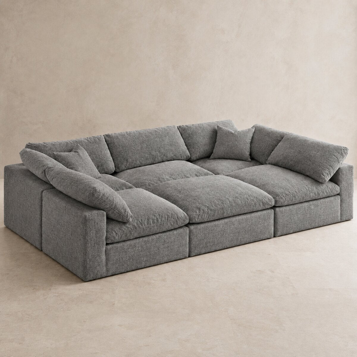 Nuvola Pit-Sectional Feather Cinema Sofa in Luxe Steel Grey — CK Living