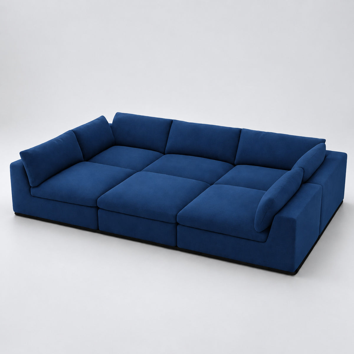 Nuvola Pit-Sectional Feather Cinema Sofa in pacific blue on a cold light grey studio background — CK Living