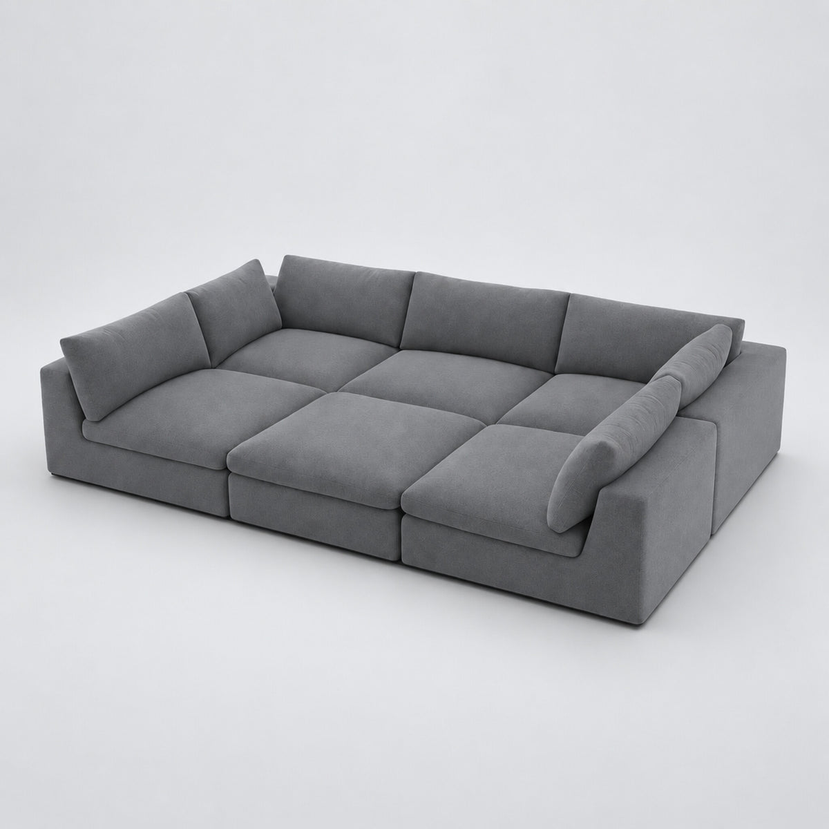 Nuvola Pit-Sectional Feather Cinema Sofa in smoked steel on a cold light grey studio background — CK Living