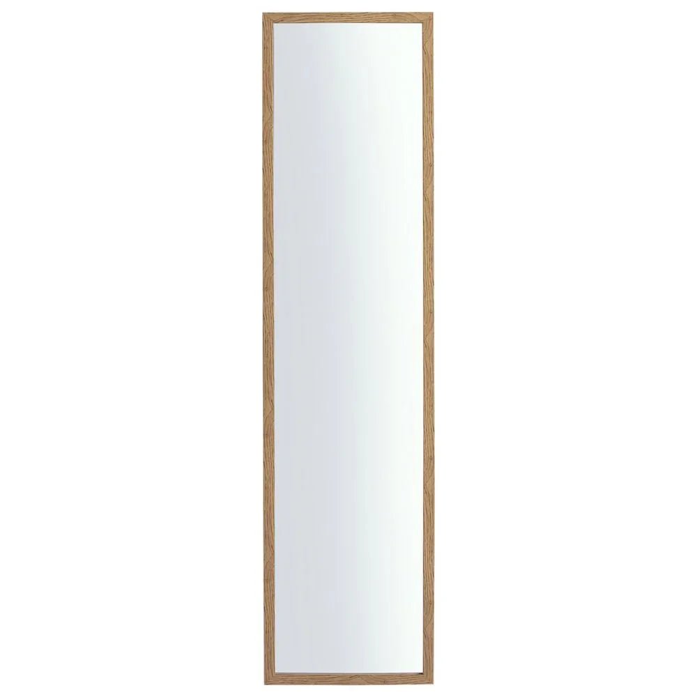 Tall full-length mirror with light wood frame for modern home decor