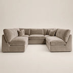 Luxury beige velvet sectional sofa with chaise lounges and plush cushions, perfect for modern living rooms