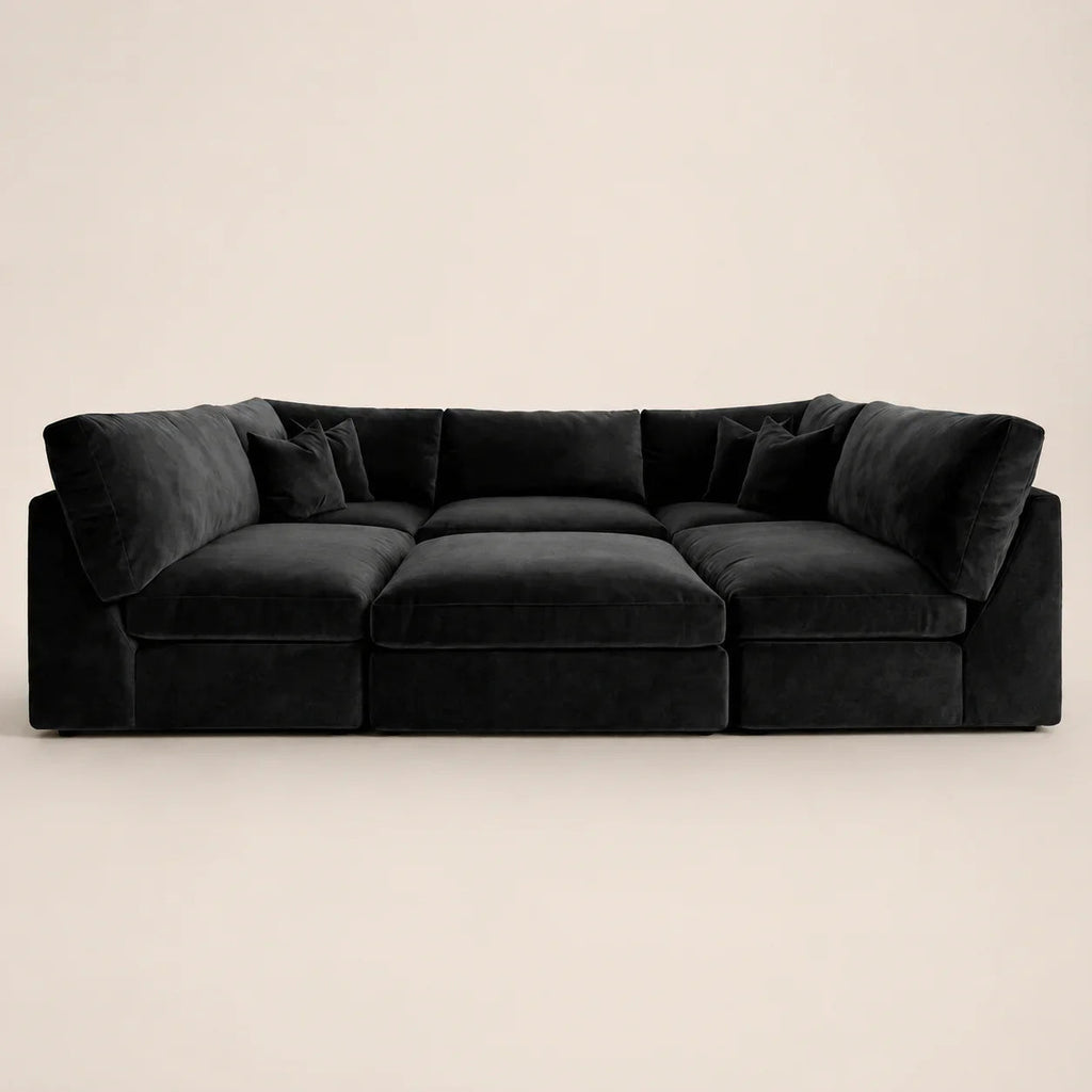 Orion U-Shape Cinema Sofa + Footstool Bundle - Midnight Noir