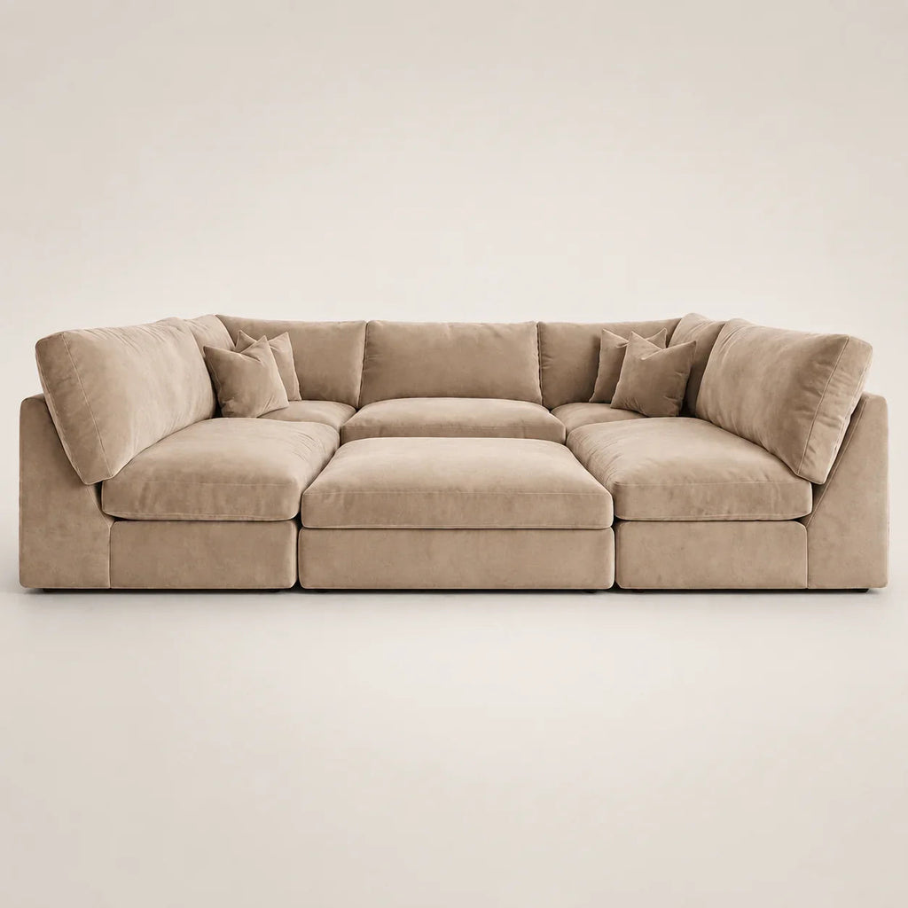 Orion U-Shape Cinema Sofa + Footstool Bundle - Champagne Mink