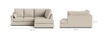 Beige L-shaped sectional sofa with measurements, modern living room furniture