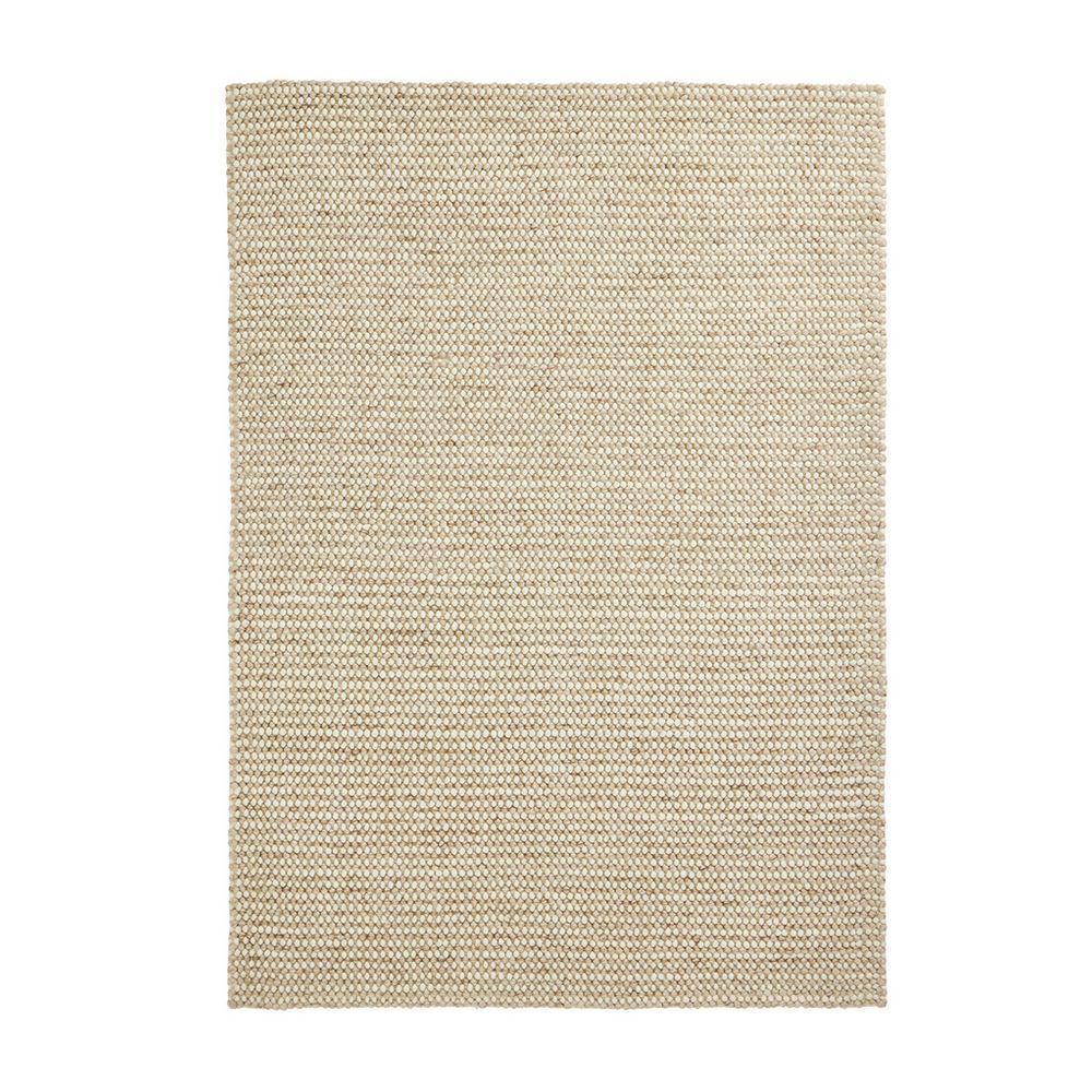 Beige woven area rug with textured pattern, ideal for living room or bedroom decor