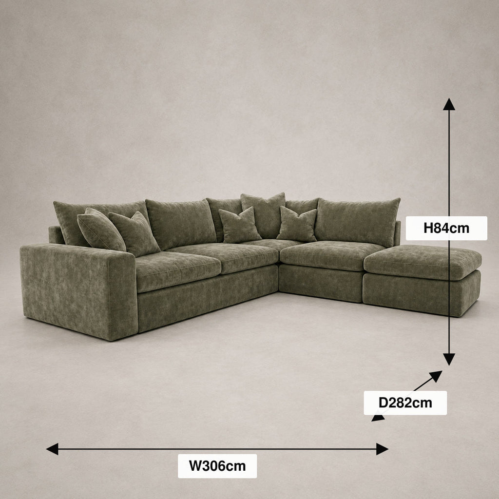 Pendle Corner Sofa & Footstool Bundle dimensions guide