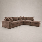 Pendle Corner Sofa & Footstool Bundle in Luxe Chenille Coffee - clean catalogue view