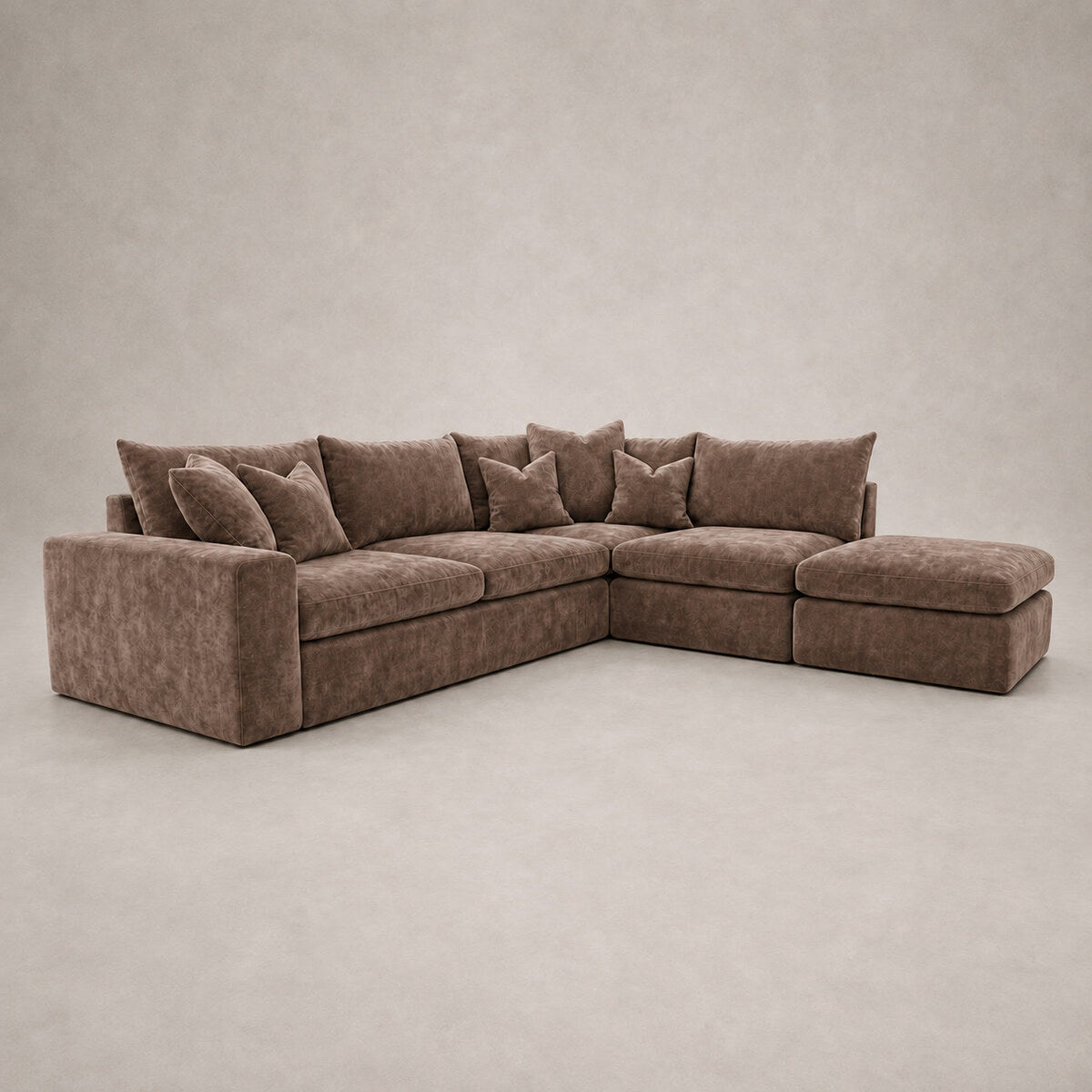 Pendle Corner Sofa & Footstool Bundle in Luxe Chenille Coffee - clean catalogue view