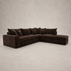 Pendle Corner Sofa & Footstool Bundle in Luxe Chenille Double Espresso - clean catalogue view