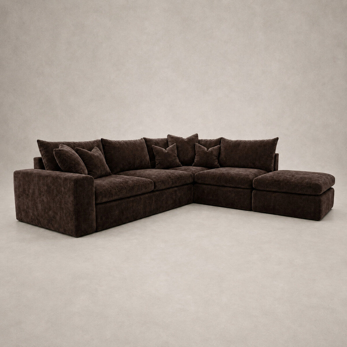 Pendle Corner Sofa & Footstool Bundle in Luxe Chenille Double Espresso - clean catalogue view