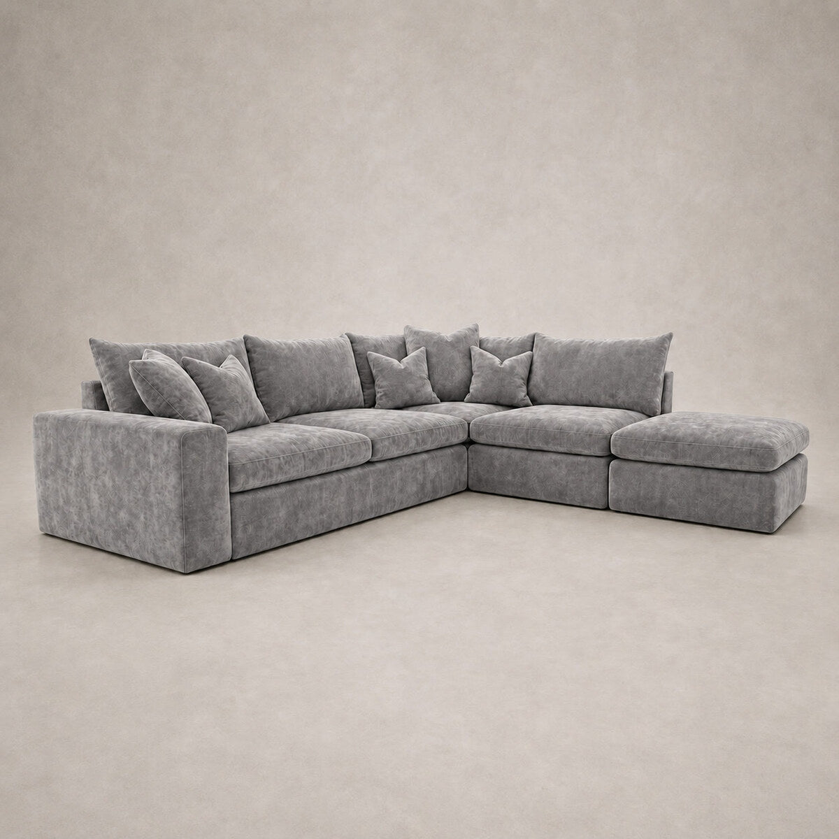 Pendle Corner Sofa & Footstool Bundle in Luxe Chenille Luxe Steel Grey - clean catalogue view