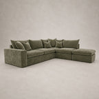 Pendle Corner Sofa & Footstool Bundle in Luxe Chenille Matcha Green - clean catalogue view