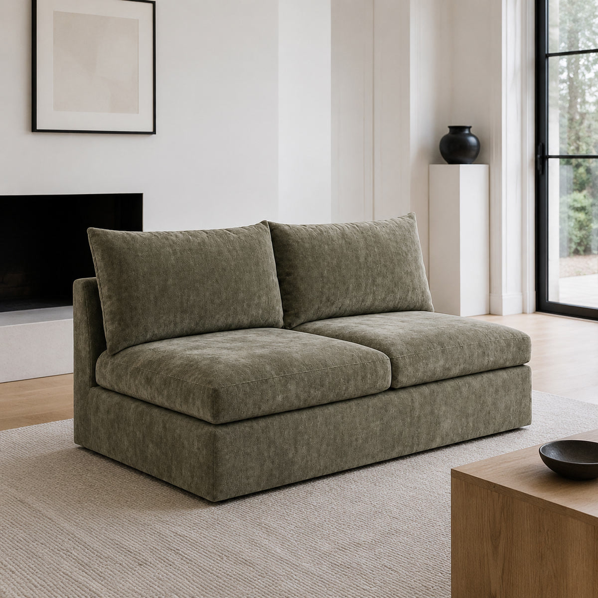 Pendle Double Armless Module styled in a realistic room setting