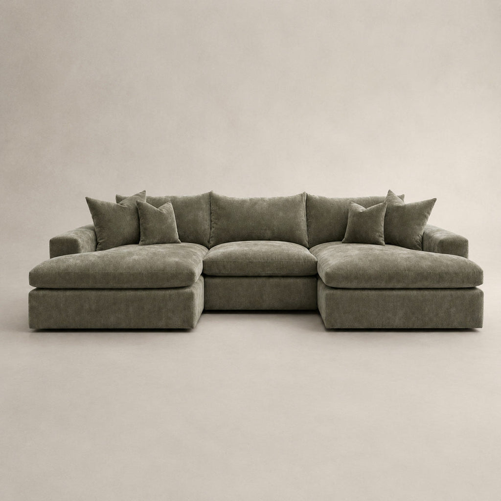 Pendle Double Chaise Cinema Sofa in Luxe Chenille Matcha Green - clean catalogue view