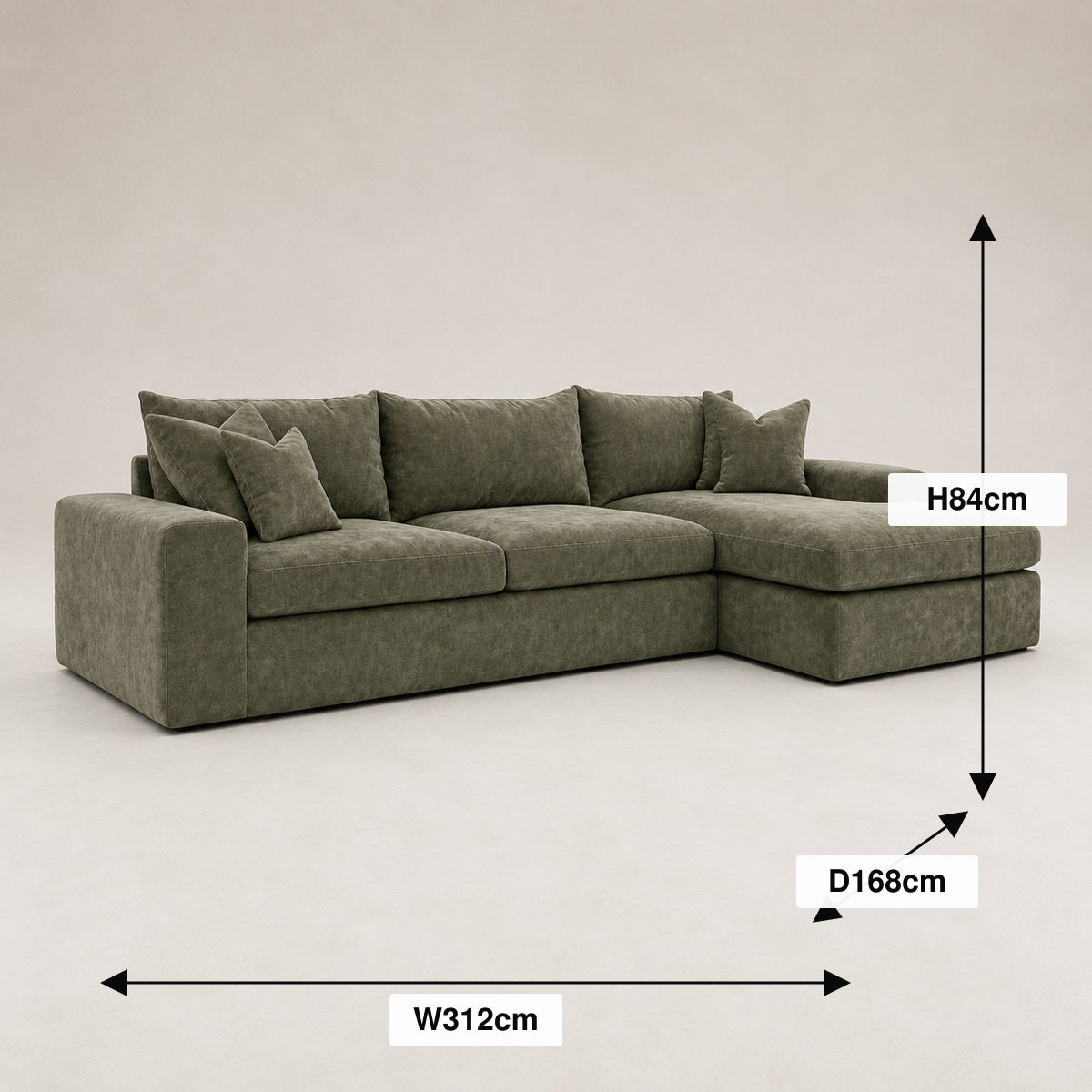 Pendle Large Chaise Sofa dimensions guide