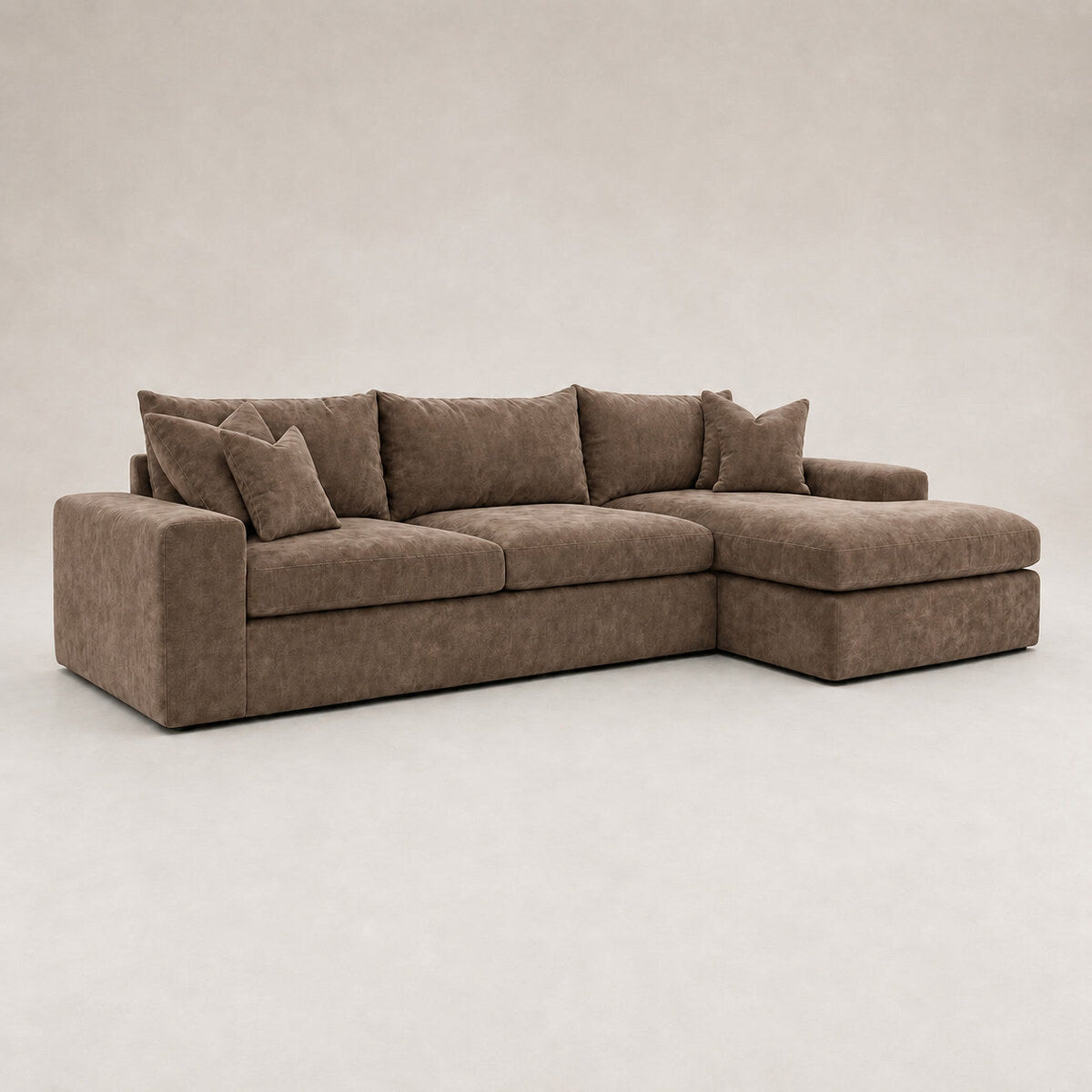 Pendle Large Chaise Sofa in Luxe Chenille Coffee - clean catalogue view