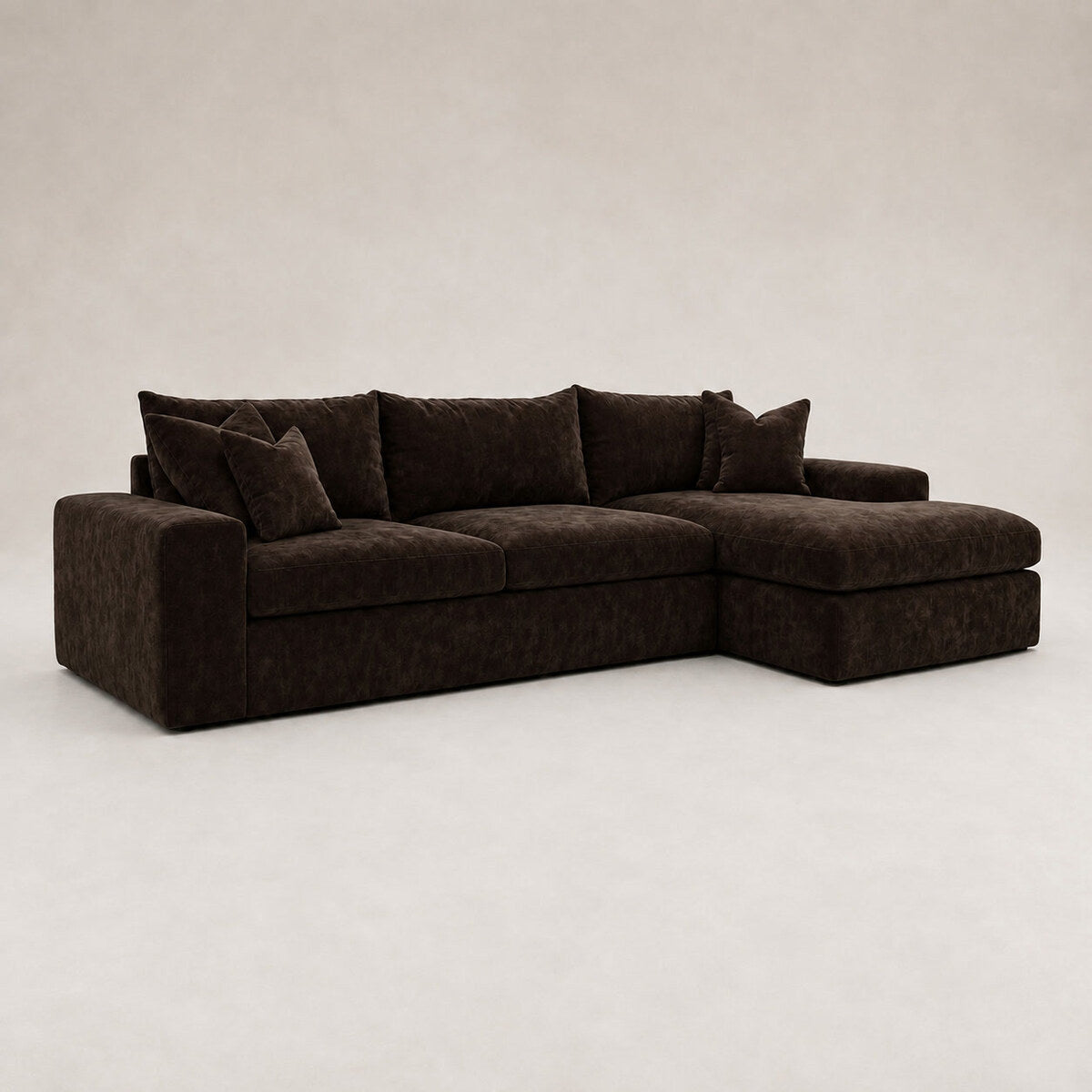 Pendle Large Chaise Sofa in Luxe Chenille Double Espresso - clean catalogue view
