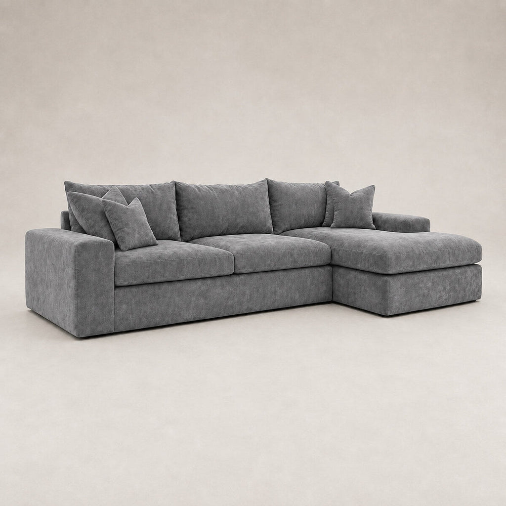 Pendle Large Chaise Sofa in Luxe Chenille Luxe Steel Grey - clean catalogue view