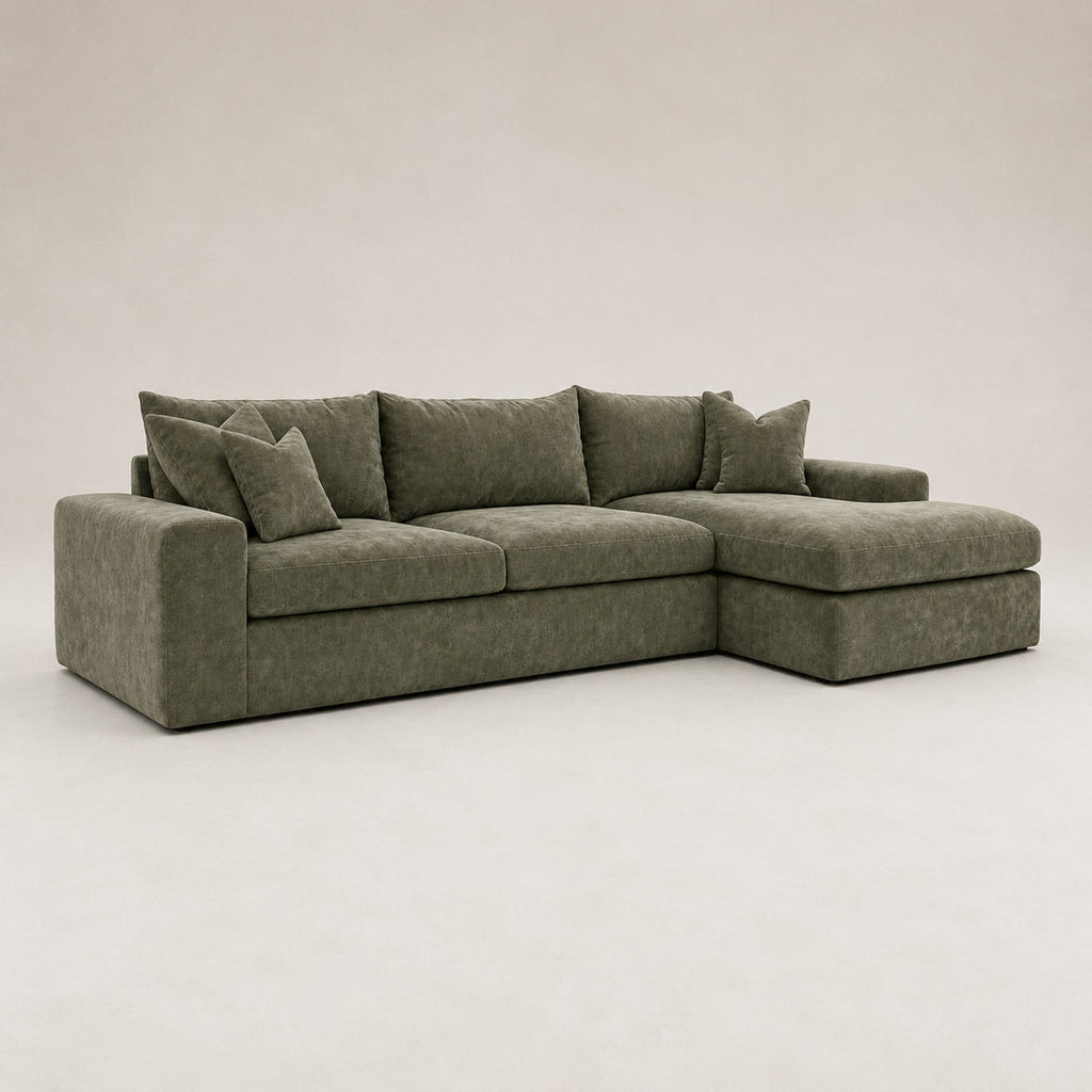 Pendle Large Chaise Sofa in Luxe Chenille Matcha Green - clean catalogue view