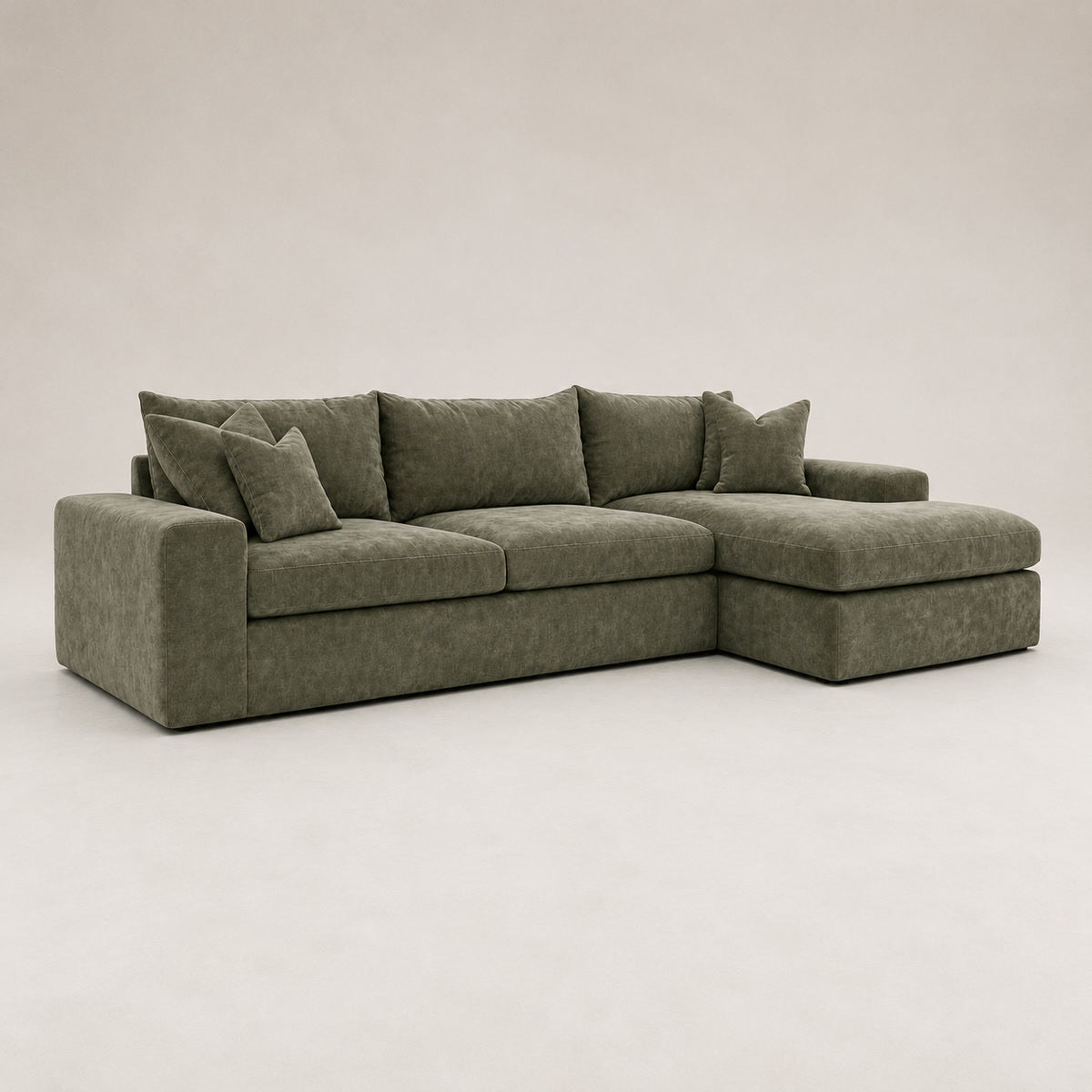 Pendle Large Chaise Sofa in Luxe Chenille Matcha Green - clean catalogue view