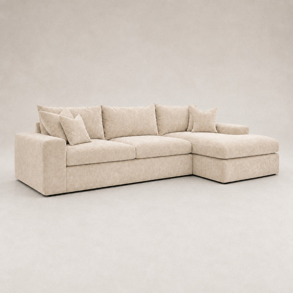 Pendle Large Chaise Sofa in Luxe Chenille Summer Beach - clean catalogue view