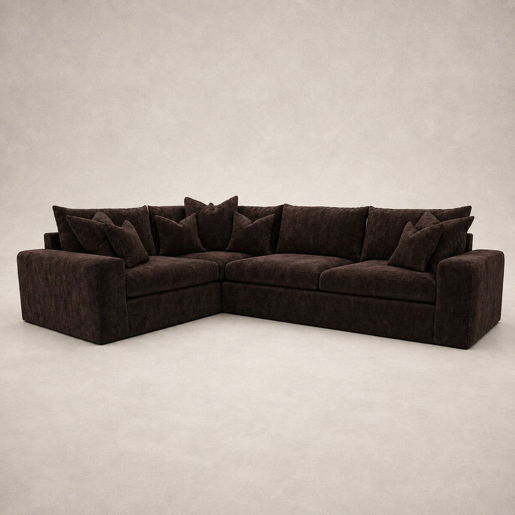 Pendle Large Corner Sofa in Luxe Chenille Double Espresso - clean catalogue view