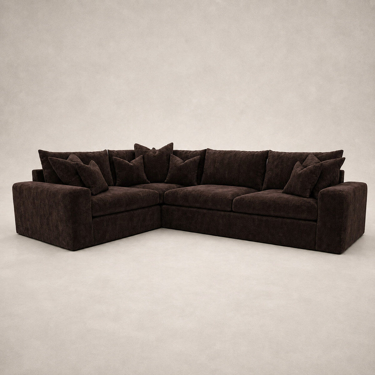 Pendle Large Corner Sofa in Luxe Chenille Double Espresso - clean catalogue view