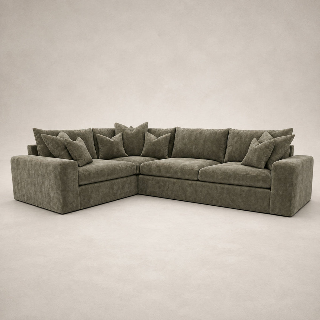 Pendle Large Corner Sofa in Luxe Chenille Matcha Green - clean catalogue view