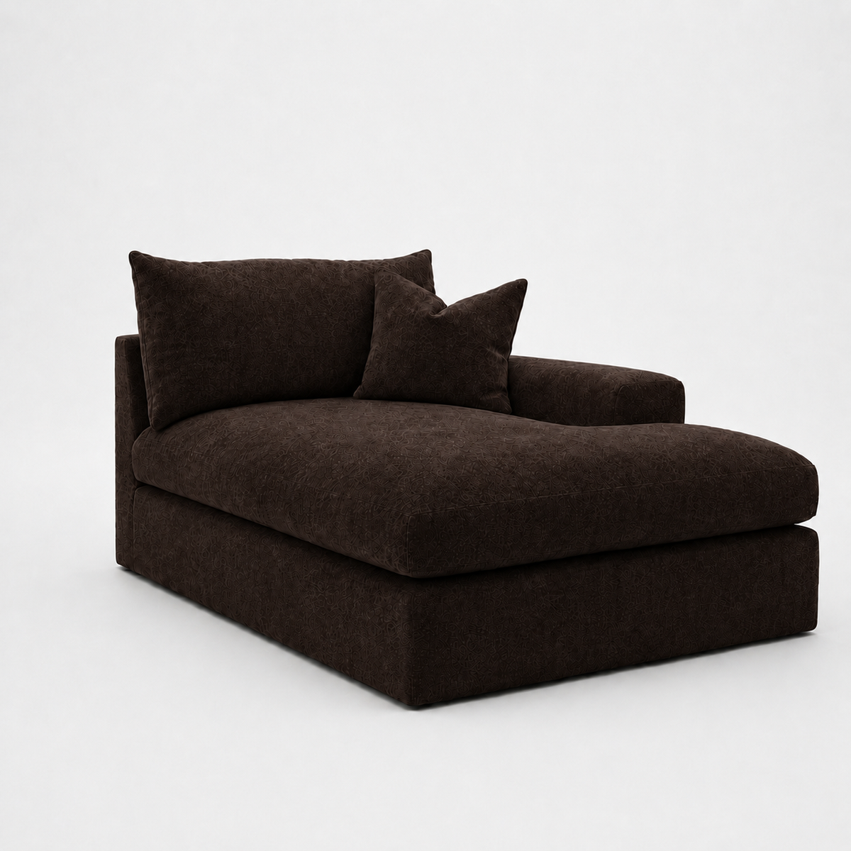 Lucca One-Arm Chaise Module in Luxe Chenille Double Espresso - clean catalogue view