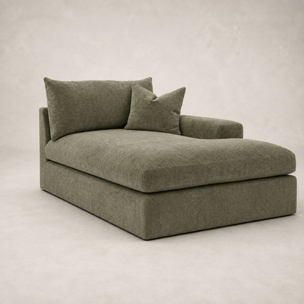 Pendle One-Arm Chaise Module in Luxe Chenille Matcha Green - clean catalogue view
