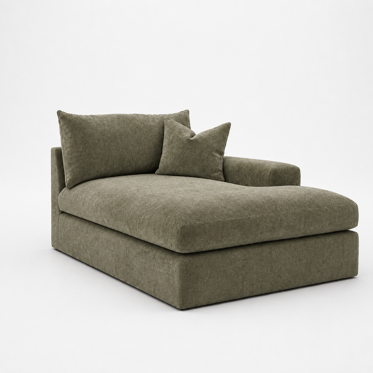 Lucca One-Arm Chaise Module in Luxe Chenille Matcha Green - clean catalogue view