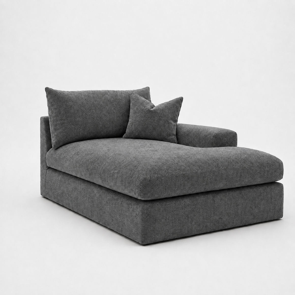 Lucca One-Arm Chaise Module in Luxe Chenille Luxe Steel - clean catalogue view