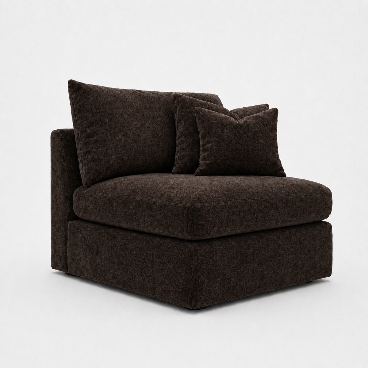 Lucca One-Arm Seat Module in Luxe Chenille Double Espresso - clean catalogue view