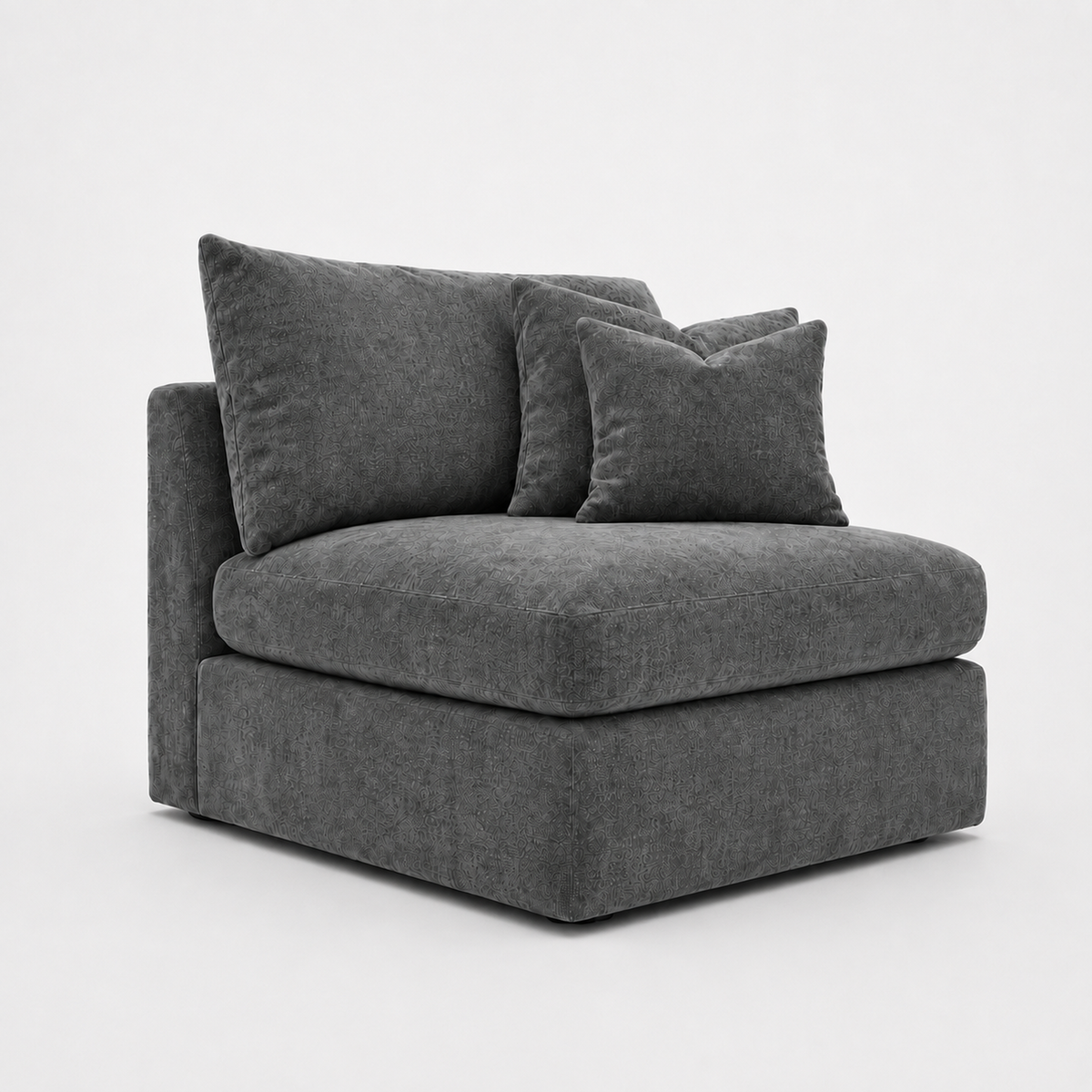 Lucca One-Arm Seat Module in Luxe Chenille Luxe Steel - clean catalogue view