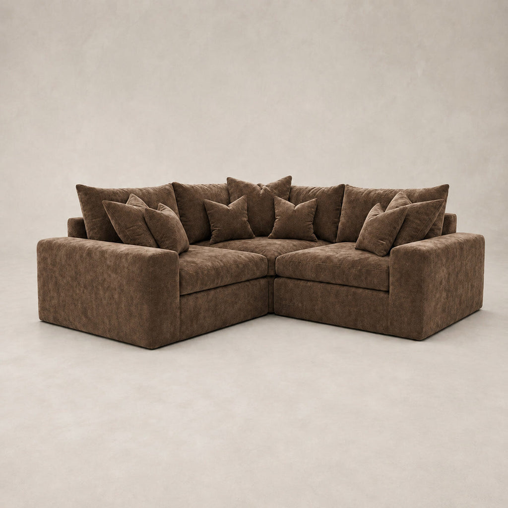 Pendle Small Corner Sofa in Luxe Chenille Coffee - clean catalogue view