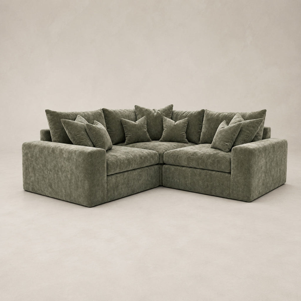 Pendle Small Corner Sofa in Luxe Chenille Matcha Green - clean catalogue view