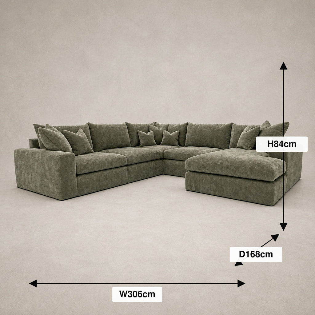 Pendle U Shape Corner Chaise Sofa dimensions guide