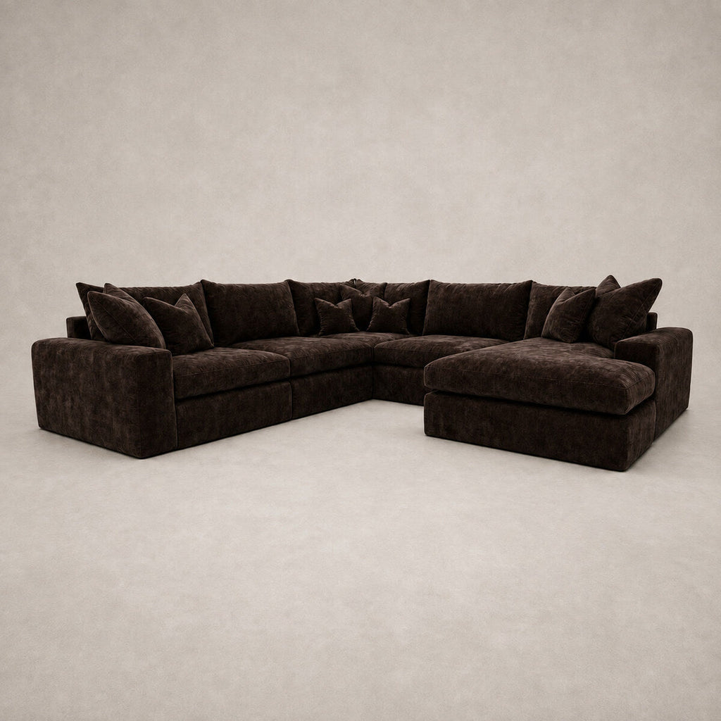 Pendle U Shape Corner Chaise Sofa in Luxe Chenille Double Espresso - clean catalogue view