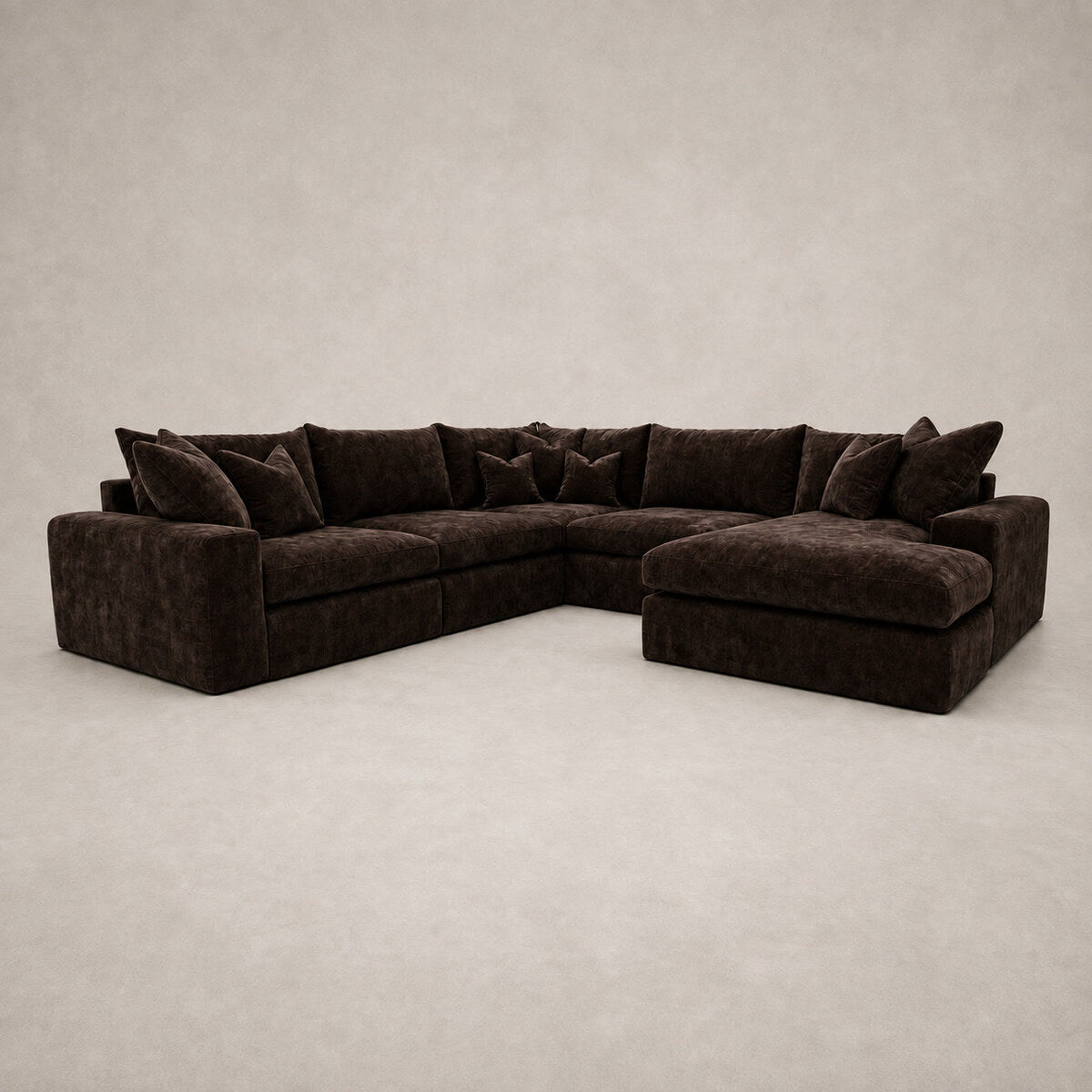 Pendle U Shape Corner Chaise Sofa in Luxe Chenille Double Espresso - clean catalogue view