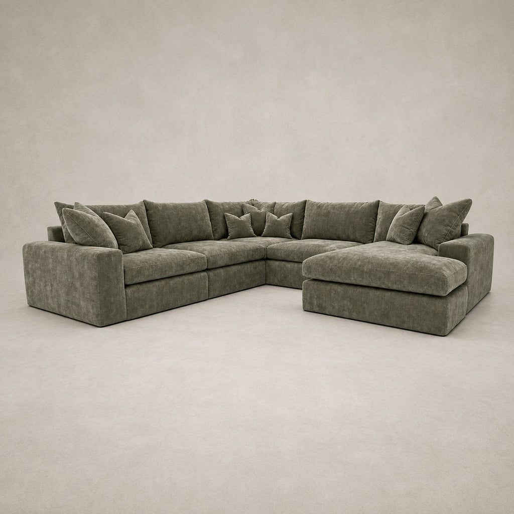Pendle U Shape Corner Chaise Sofa in Luxe Chenille Matcha Green - clean catalogue view
