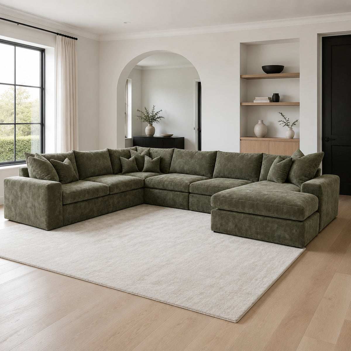 Pendle XXL U Shape Corner Chaise Sofa styled in a realistic room setting